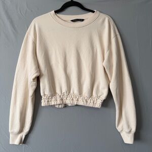Abercrombie & Fitch Womens Cropped Pullover Sweater S Cream Comfy Loungewear